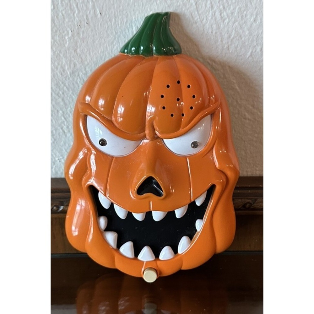 Twos Company Light & Sound Halloween Doorbell Orange Pumpkin Dare to Knock Decor